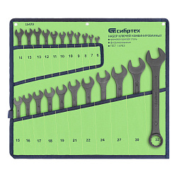 Набор ключей комбинированных СИБРТЕХ 6 - 32 мм, 22 шт., CrV, фосфатированные 15479