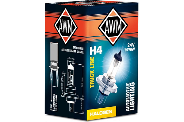 Лампа галогенная H4 24V 75/70W (P43Т) AWM 410300018