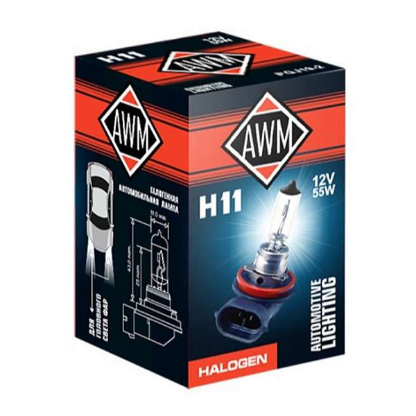 Лампа галогеновая H11 12V 55W (PGJ19-2) AWM 410300013