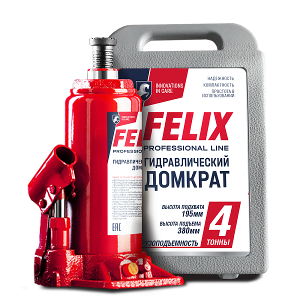 Домкрат 4 тонны гидравлический бутылочный FELIX 410060010