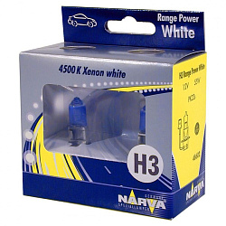 Лампа H3 12V, 55W, PК22s Range Power White NARVA к-т 2шт. 48602