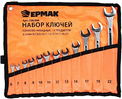 Набор рожково-накидных ключей ЕРМАК 12 предметов, 6-22мм, усиленные, в сумке 736-046