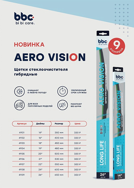 Щетка стеклоочистителя гибридная  350 мм. BiBiCare 4931