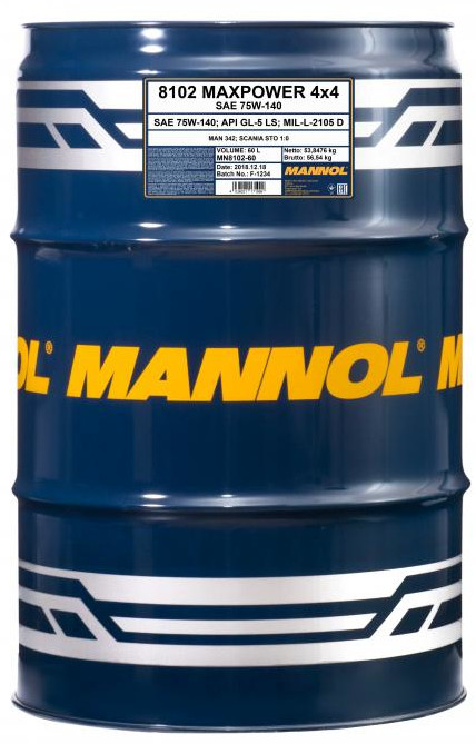 Трансмиссионное масло MANNOL Maxpower  75W-140 GL-5  60 л. синт.
